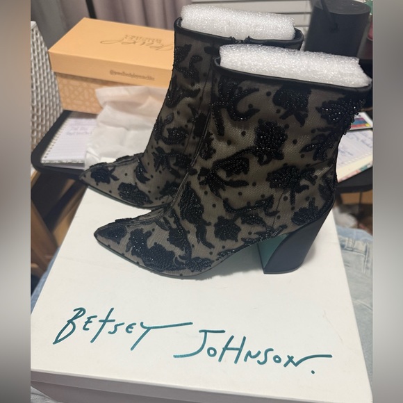 Betsey Johnson Black and Cream Merri Sequin Booties - Picture 10 of 12